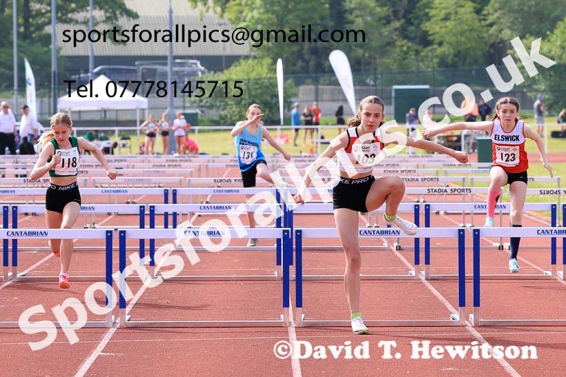 Girls Under-13s Hurdles, 2024 North Eastern Track and Field Champs., Middlesbrough.  Photo: David T. Hewitson/Sports for All Pics